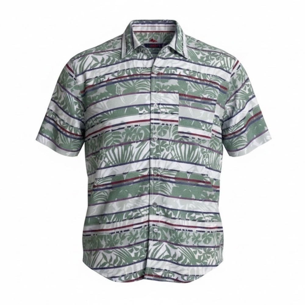Tommy Bahama Mens Medium Maldonado Camp Stripe‎ Tropical Fern Button Front Shirt